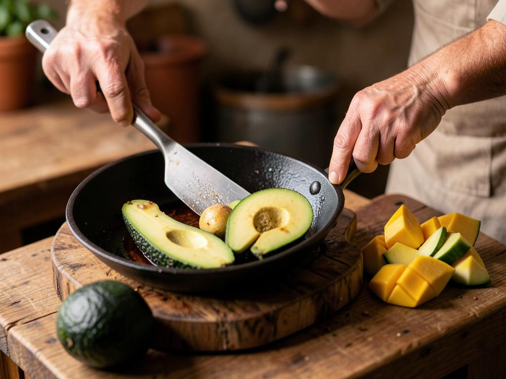 Paso 8: Pela y corta aguacate, pepino y mango
