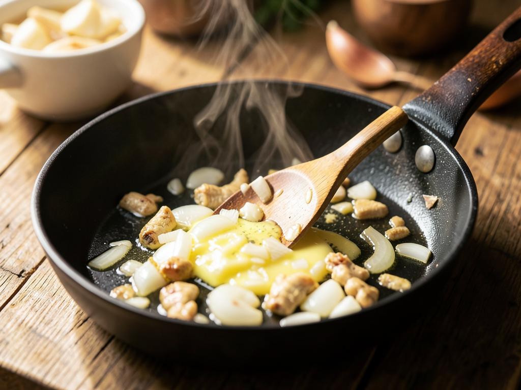 Paso 4: Sofríe cebolla con mantequilla, ajo y jengibre