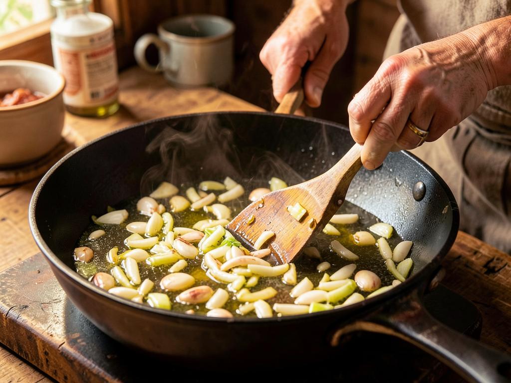 Paso 1: Pica cebolla y ajo, sofríe en aceite