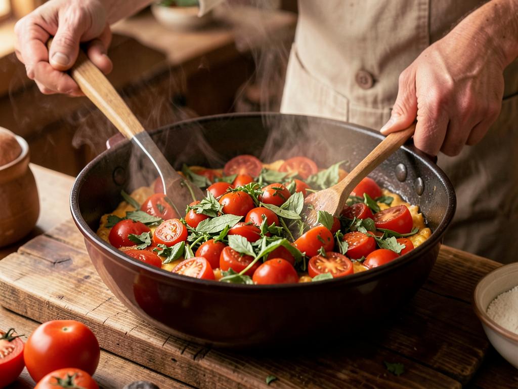Paso 3: Incorpora tomate y hierbas, cocina la base