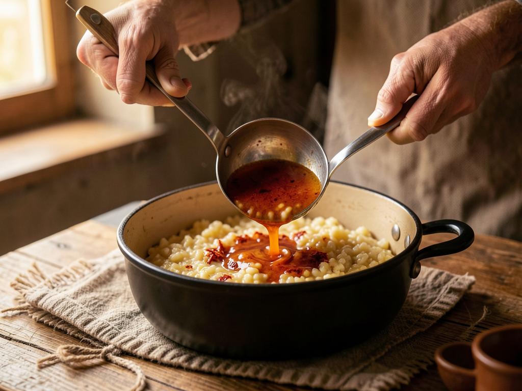 Paso 6: Incorpora caldo cucharón a cucharón removiendo