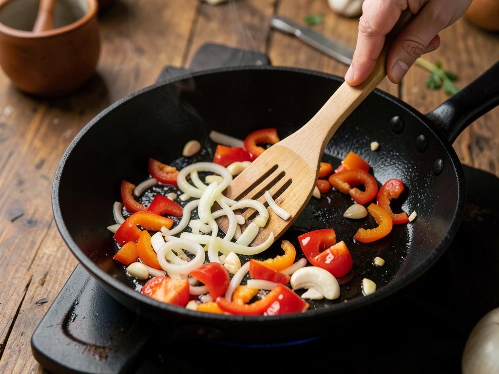 Paso 3: Sofríe cebolla, pimiento y ajo