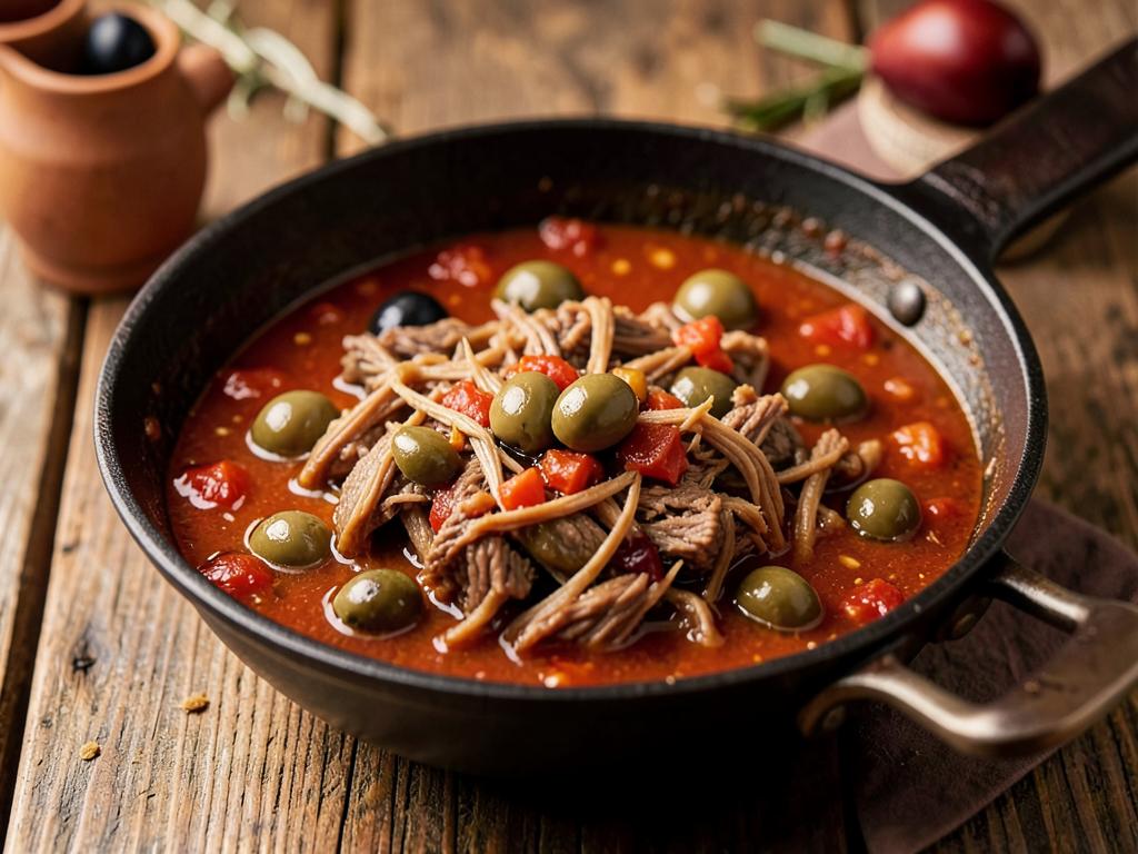 Paso 5: Incorpora carne, aceitunas y caldo, estofa
