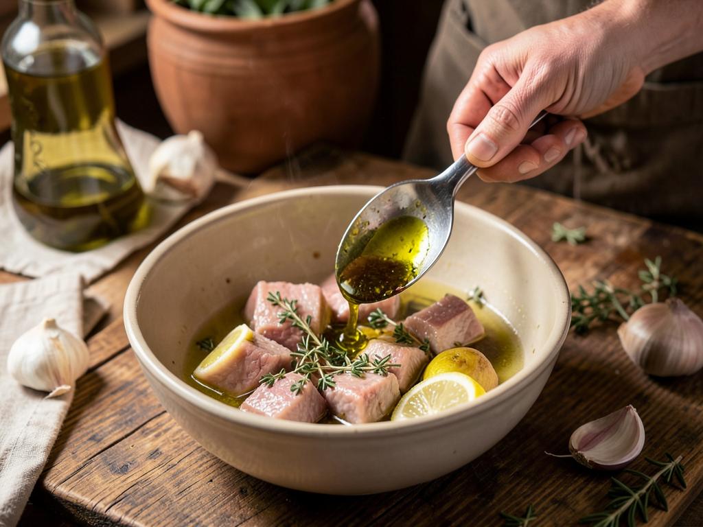 Paso 1: Marina cerdo con aceite, limón, ajo y orégano