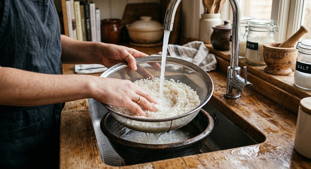 Paso 1: Lava el arroz hasta que el agua salga clara