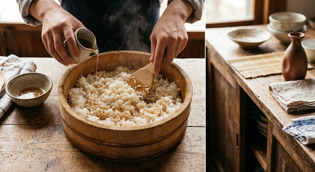 Paso 4: Mezcla el arroz cocido con el aderezo y deja enfriar