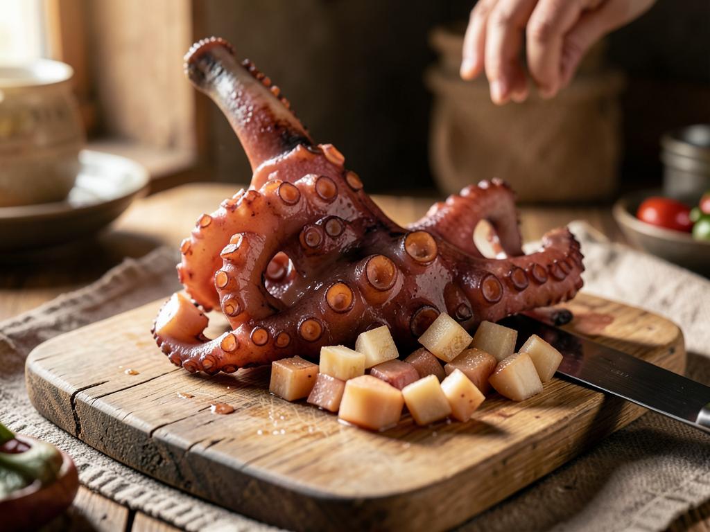 Paso 2: Corta pulpo en cubos pequeños