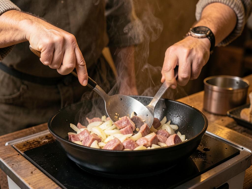 Paso 2: Sofríe tocino y cebolla