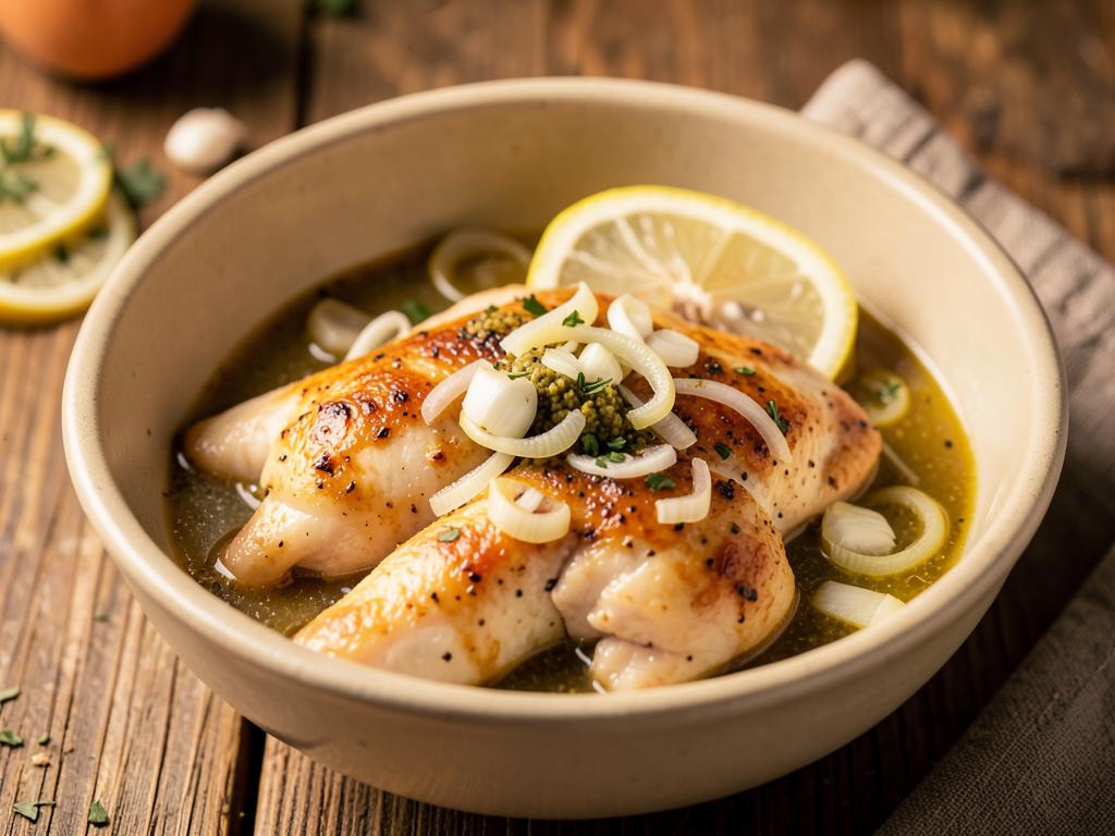 Paso 1: Marina pollo con limón, mostaza, ajo, cebolla